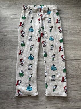 Peanuts Beige Snoopy Holiday-Print Fleece Pajama Pants Size Small